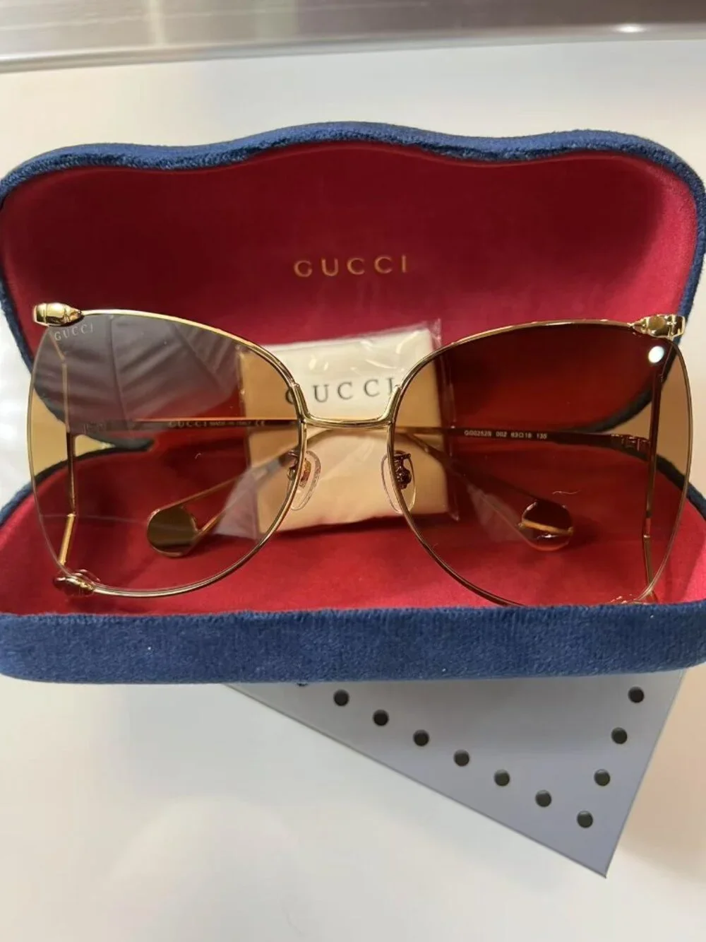 Gucci Gold Square Metal Sunglasses GG0252S 63m